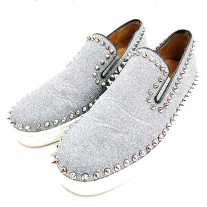 Louboutin Silver Studded Slip-On Shoes